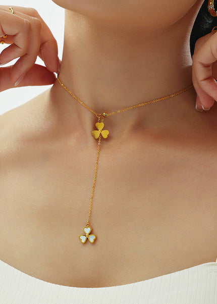 Mystery heart-shaped flower natural mother-of-pearl tassel necklace aesthetic niche design sense stainless steel pull-out adjustable female