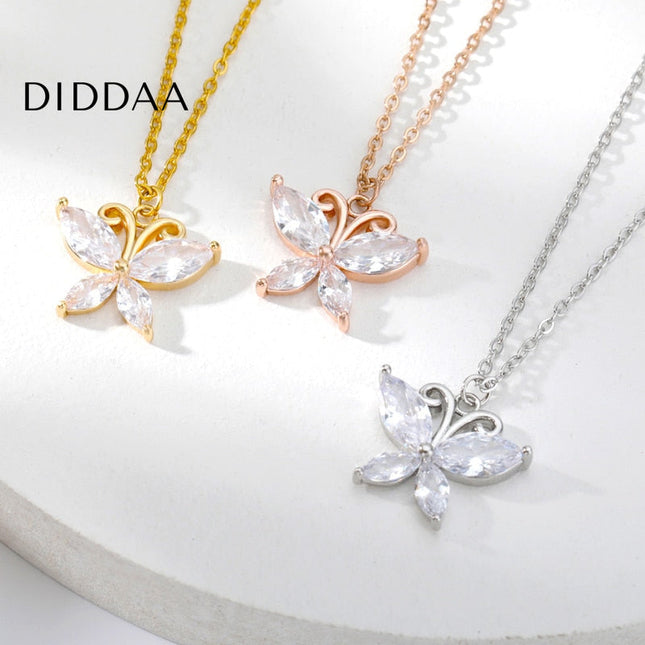 Madison Pendant Necklace | Gold Zirconia Butterfly Animal Chain - Silver - Necklaces
