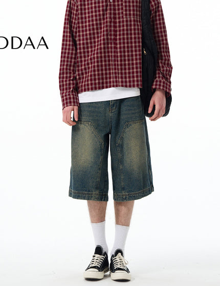 MADWITCH SUMMER NEW CARGO DENIM CROPPED PANTS MEN’S AND WOMEN’S AMERICAN TREND STRAIGHT WASH LOGGING PANTS SHORTS - S