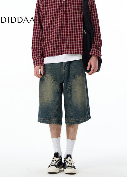 MADWITCH SUMMER NEW CARGO DENIM CROPPED PANTS MEN’S AND WOMEN’S AMERICAN TREND STRAIGHT WASH LOGGING PANTS SHORTS