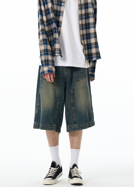 MADWITCH SUMMER NEW CARGO DENIM CROPPED PANTS MEN’S AND WOMEN’S AMERICAN TREND STRAIGHT WASH LOGGING PANTS SHORTS