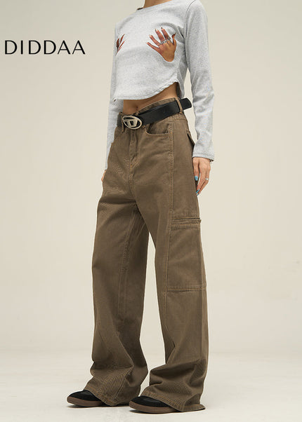 Maillard Brown Loose Fit Cargo Jeans for Men - Women’s Jeans