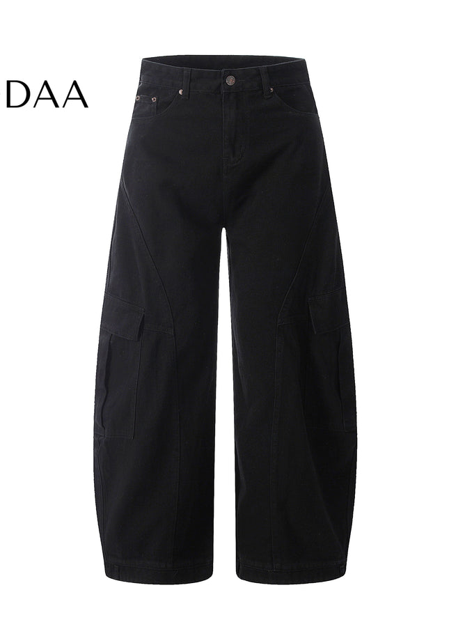 Maillard Brown Loose Fit Wide Leg Workwear Jeans - Black / S - Men’s Jeans