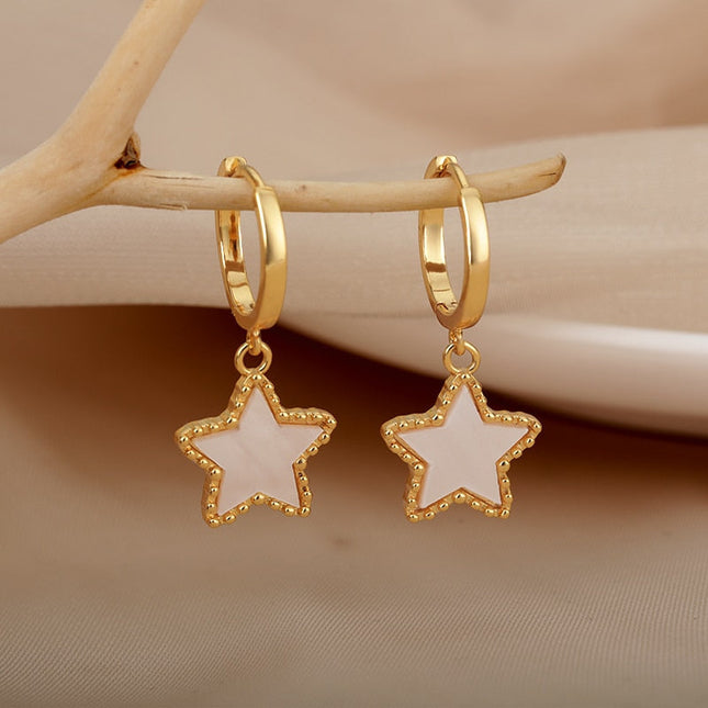 Mantra Earrings | Gold Star Hoop Earrings - Gold - Earrings