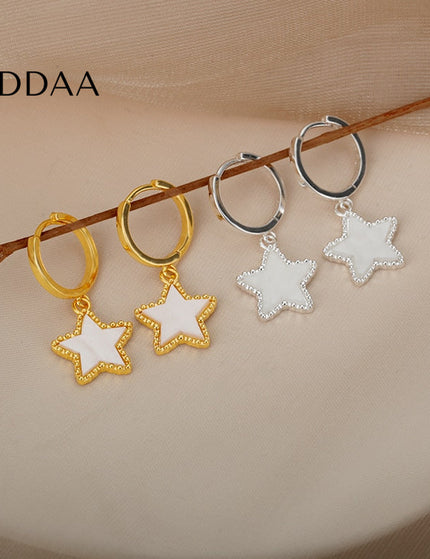 Mantra Earrings | Gold Star Hoop Earrings - Silver - Earrings