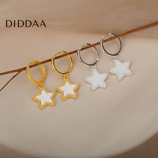 Mantra Earrings | Gold Star Hoop Earrings - Silver - Earrings