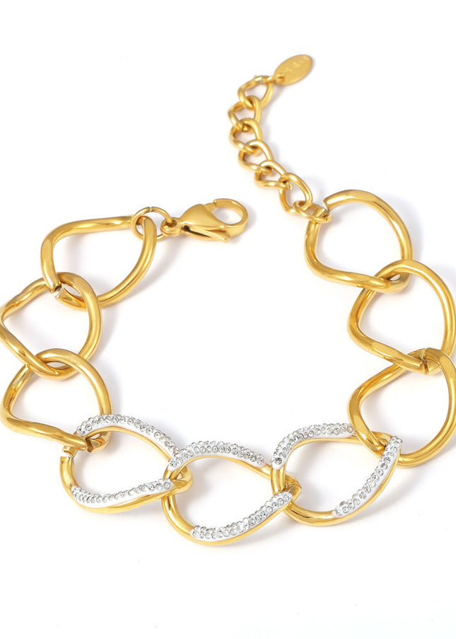 European and American light luxury design sense diamond exaggerated bracelet titanium steel plated 18k gold fashion versatile personality punk style hand ornament