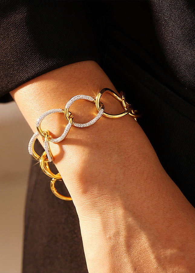 European and American light luxury design sense diamond exaggerated bracelet titanium steel plated 18k gold fashion versatile personality punk style hand ornament