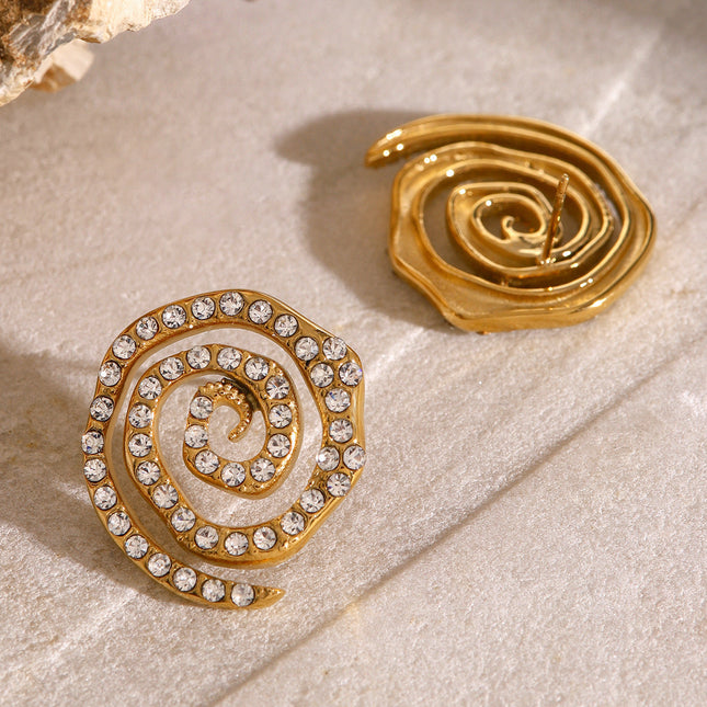 Jieding European and American cross-border jewelry 18k gold stainless steel circle earrings premium sense stud ins titanium steel earrings with diamonds