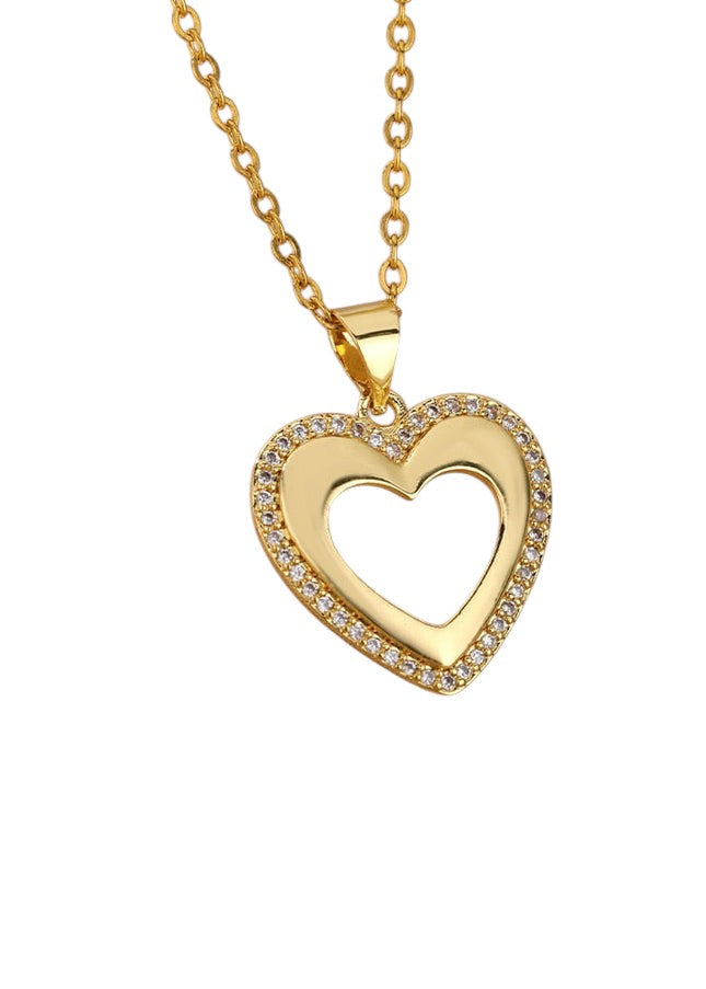 March Pendant Necklace | Gold Zirconia Hollow Heart Chain