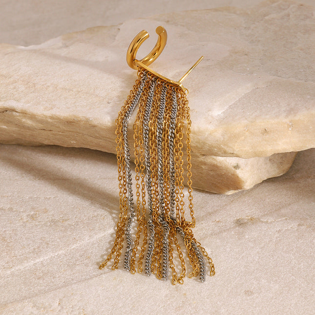 Jieding European and American stainless steel tassel earrings, earrings, high-end earrings, niche ear bones, titanium steel ear jewelry, cross-border