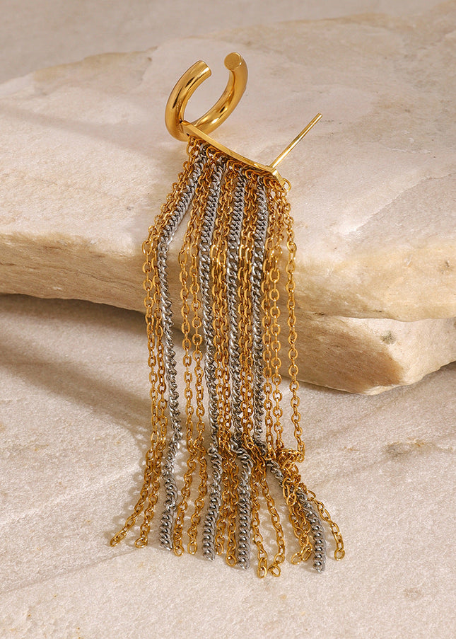 Jieding European and American stainless steel tassel earrings, earrings, high-end earrings, niche ear bones, titanium steel ear jewelry, cross-border