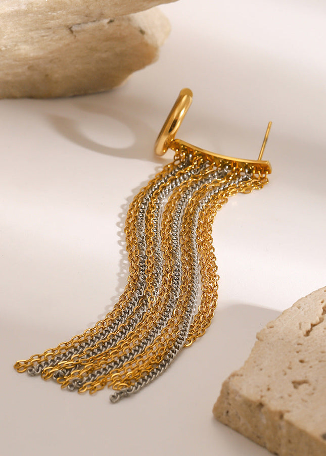 Jieding European and American stainless steel tassel earrings, earrings, high-end earrings, niche ear bones, titanium steel ear jewelry, cross-border