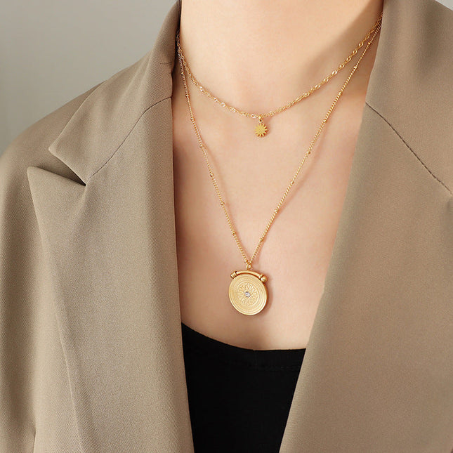 Eight star mang, double-layer necklace with diamond texture, fashionable and versatile, titanium steel jewelry, gold-plated clavicle chain jewelry, girls