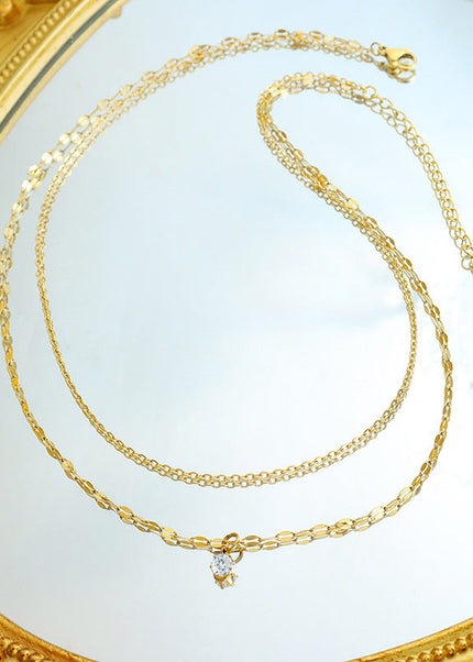 Korean ins style simple small necklace with a sense of design double-layered zircon chain, titanium steel jewelry, clavicle necklace