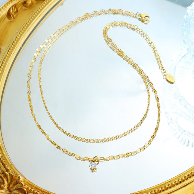 Korean ins style simple small necklace with a sense of design double-layered zircon chain, titanium steel jewelry, clavicle necklace