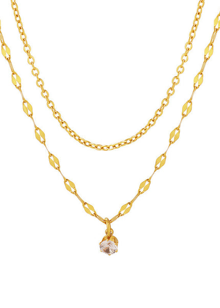Korean ins style simple small necklace with a sense of design double-layered zircon chain, titanium steel jewelry, clavicle necklace