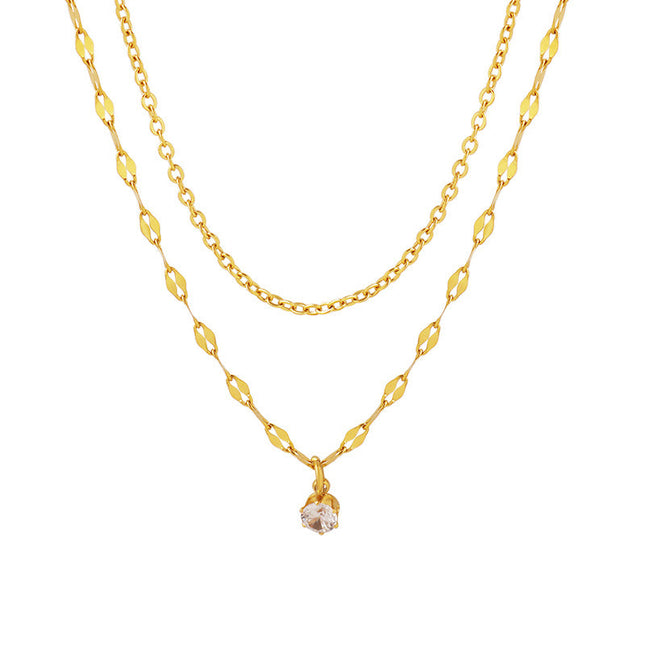 Korean ins style simple small necklace with a sense of design double-layered zircon chain, titanium steel jewelry, clavicle necklace