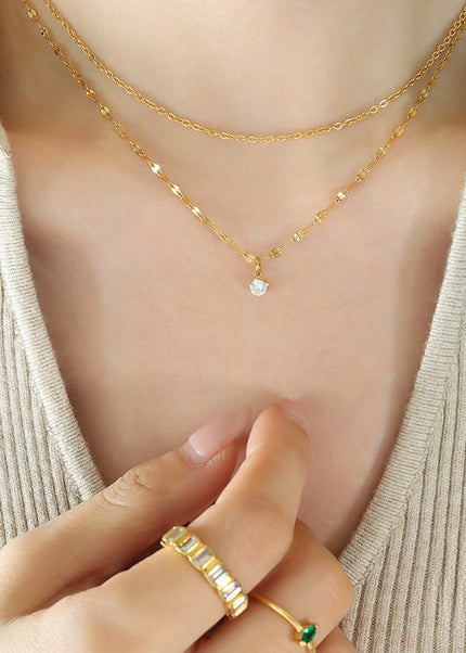 Korean ins style simple small necklace with a sense of design double-layered zircon chain, titanium steel jewelry, clavicle necklace