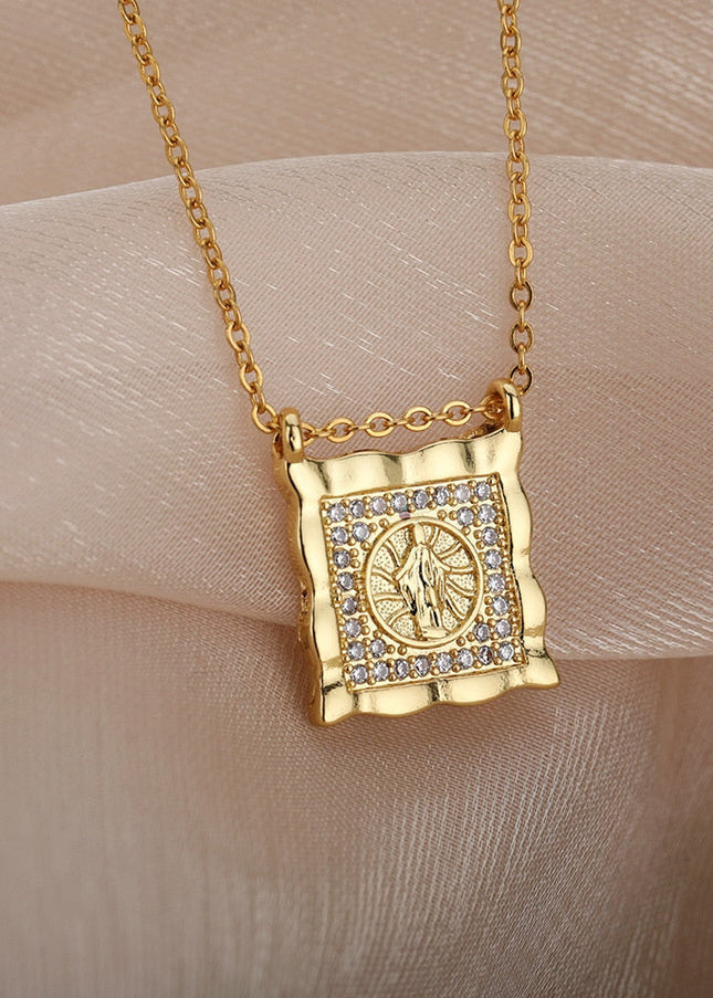 Mariere Pendant Necklace | Gold Zirconia Square Chain - Gold - Necklaces