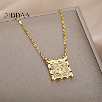Mariere Pendant Necklace | Gold Zirconia Square Chain - Gold - Necklaces