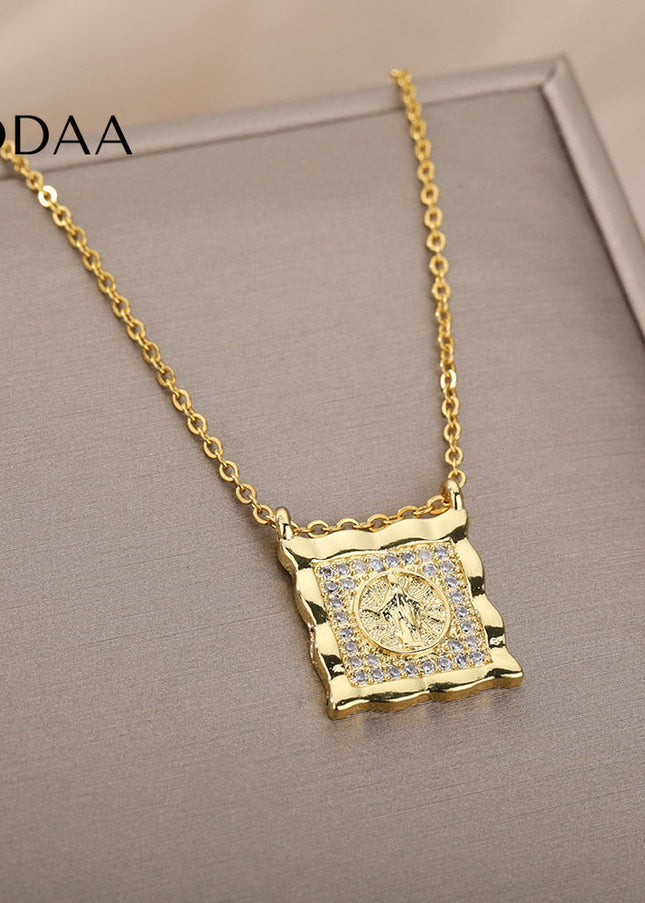 Mariere Pendant Necklace | Gold Zirconia Square Chain - Gold - Necklaces