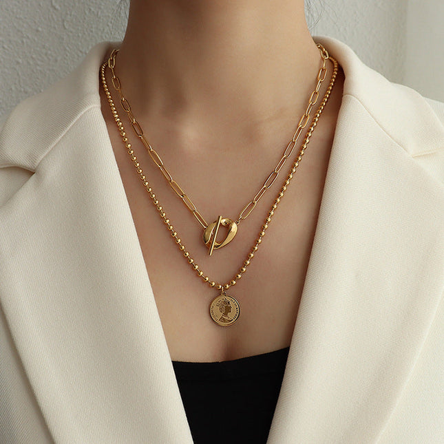 Marka Authorized Titanium Steel Haute Couture Color Retention Necklace OT Clasp Queen Double Clavicle Necklace P1028 Elegant