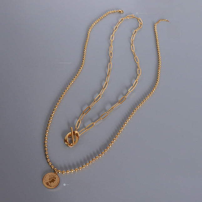 Marka Authorized Titanium Steel Haute Couture Color Retention Necklace OT Clasp Queen Double Clavicle Necklace P1028 Elegant
