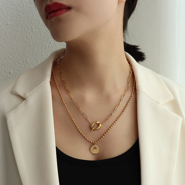 Marka Authorized Titanium Steel Haute Couture Color Retention Necklace OT Clasp Queen Double Clavicle Necklace P1028 Elegant