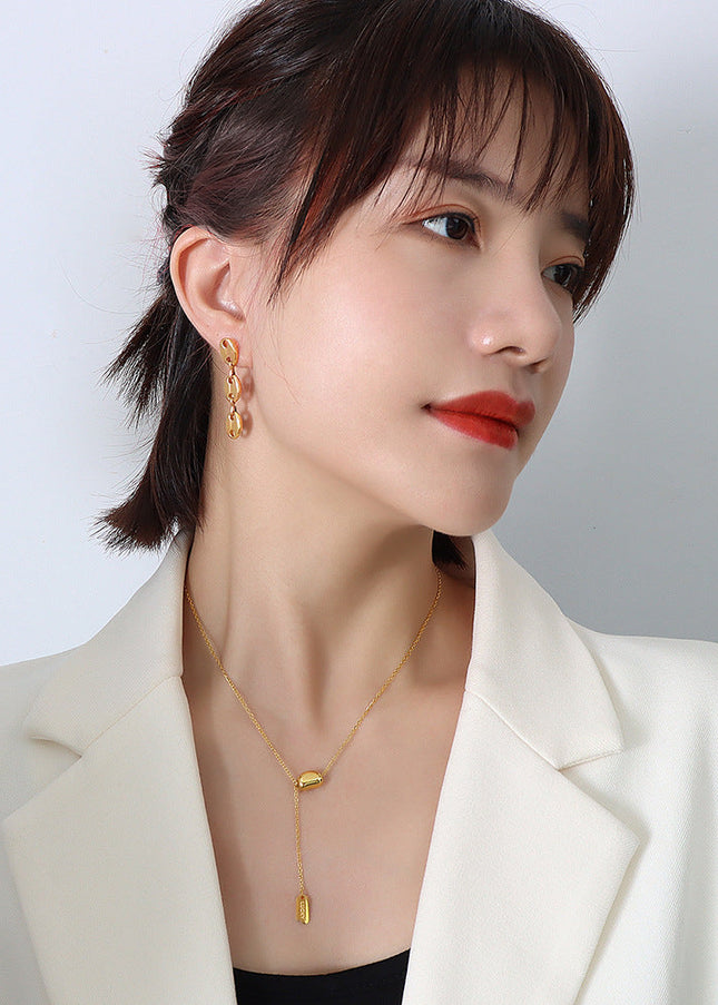 Marka French ins style design necklace steel plated 18k gold small gold bean tassel lucky long card pendant ornament