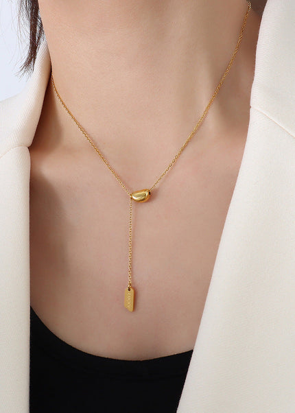 Marka French ins style design necklace steel plated 18k gold small gold bean tassel lucky long card pendant ornament