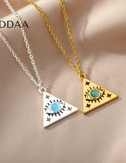 Marre Pendant Necklace | Gold Triangle Green Eye Chain - Silver - Necklaces