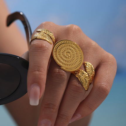 Mi Li Heavy Industry Circle Threaded Open Ring Exaggerated Fashionable Stainless Steel Plated 18K Gold Does Not Fade Popular Accessories