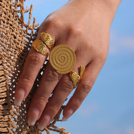 Mi Li Heavy Industry Circle Threaded Open Ring Exaggerated Fashionable Stainless Steel Plated 18K Gold Does Not Fade Popular Accessories