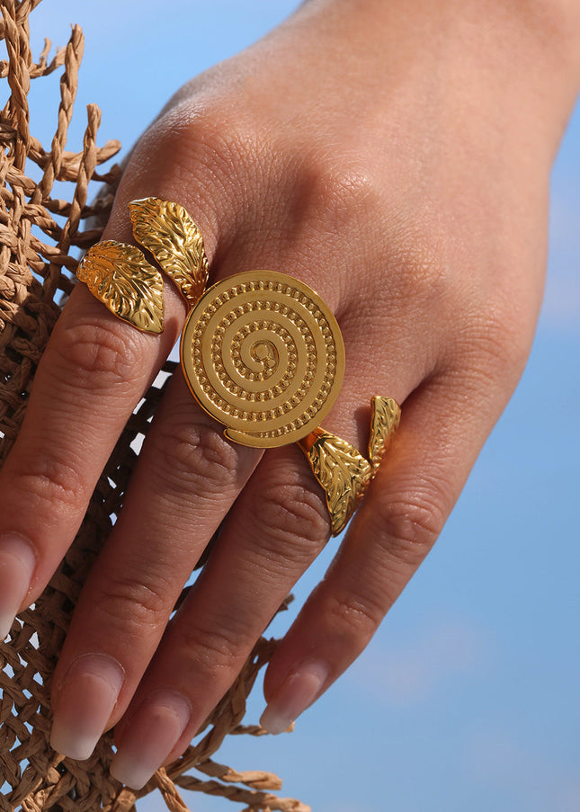 Mi Li Heavy Industry Circle Threaded Open Ring Exaggerated Fashionable Stainless Steel Plated 18K Gold Does Not Fade Popular Accessories