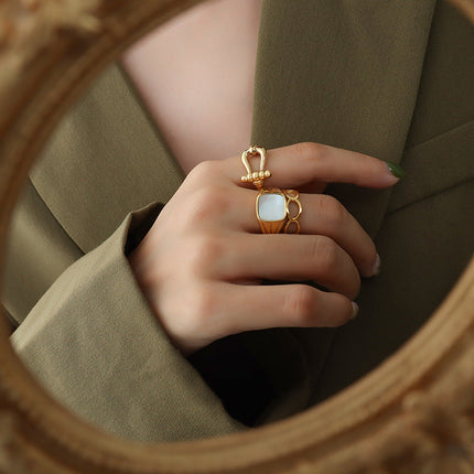 West Coast Hip Hop Threaded Cutout Titanium Steel Ring Plated 18k Gold Men & Women Hand Jewelry Wholesale A275