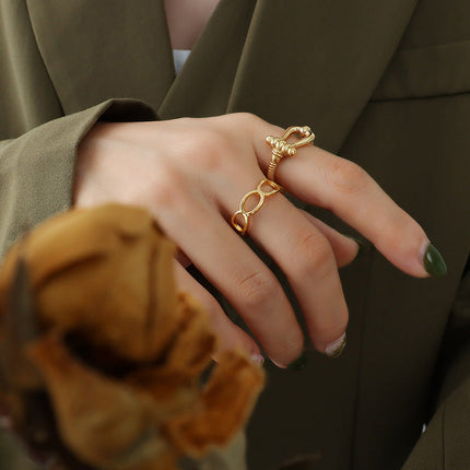 West Coast Hip Hop Threaded Cutout Titanium Steel Ring Plated 18k Gold Men & Women Hand Jewelry Wholesale A275