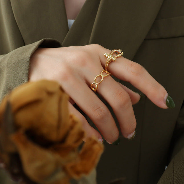 West Coast Hip Hop Threaded Cutout Titanium Steel Ring Plated 18k Gold Men & Women Hand Jewelry Wholesale A275