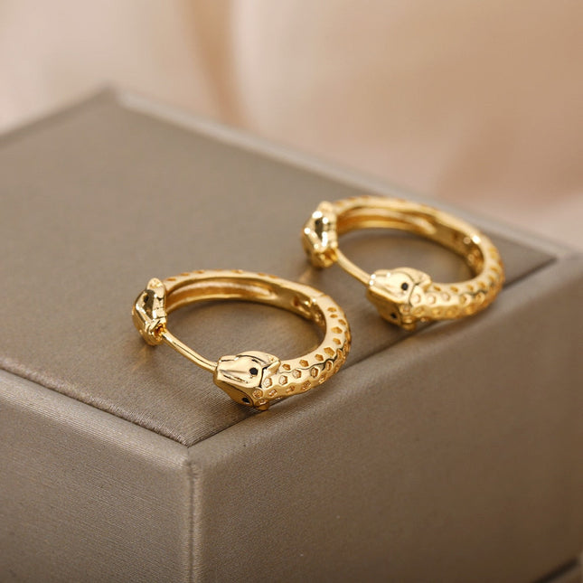 Matte Earrings | Gold Silver Snake Animal Hoop Earrings - Earrings
