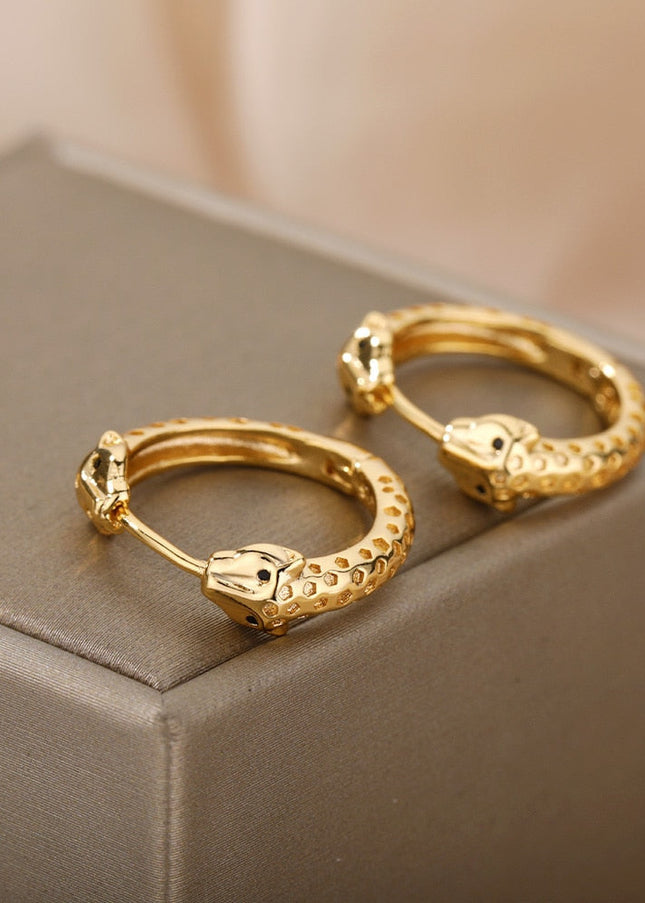 Matte Earrings | Gold Silver Snake Animal Hoop Earrings - Earrings
