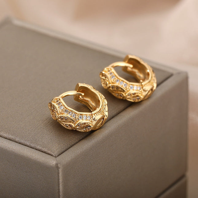 Maurice Earrings | Gold Silver Zirconia Statement Luxury Hoop Earrings - Gold - Earrings
