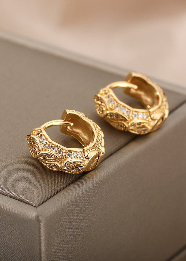 Maurice Earrings | Gold Silver Zirconia Statement Luxury Hoop Earrings - Gold - Earrings