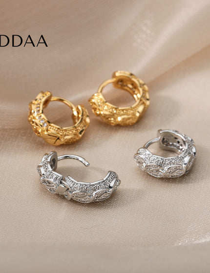 Maurice Earrings | Gold Silver Zirconia Statement Luxury Hoop Earrings - Silver - Earrings