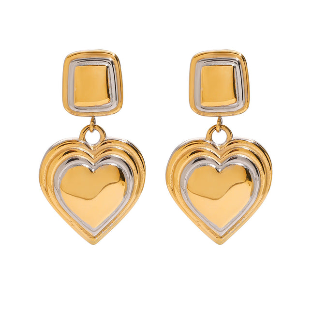 Jieding European and American stainless steel color-blocked love earrings high-end sense light luxury niche earrings titanium steel earrings cross-border jewelry