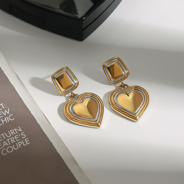 Jieding European and American stainless steel color-blocked love earrings high-end sense light luxury niche earrings titanium steel earrings cross-border jewelry