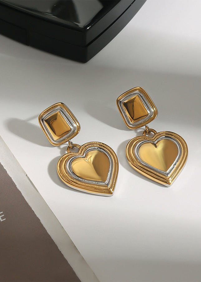 Jieding European and American stainless steel color-blocked love earrings high-end sense light luxury niche earrings titanium steel earrings cross-border jewelry