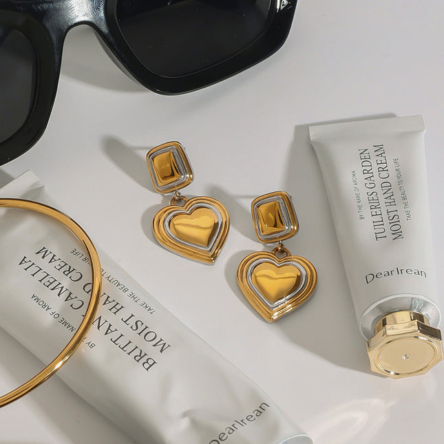 Jieding European and American stainless steel color-blocked love earrings high-end sense light luxury niche earrings titanium steel earrings cross-border jewelry