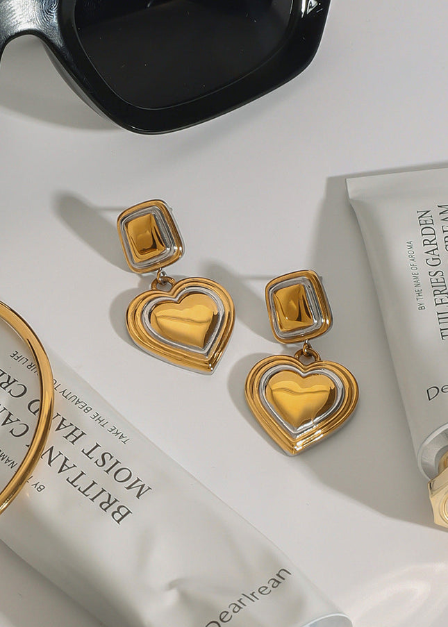 Jieding European and American stainless steel color-blocked love earrings high-end sense light luxury niche earrings titanium steel earrings cross-border jewelry