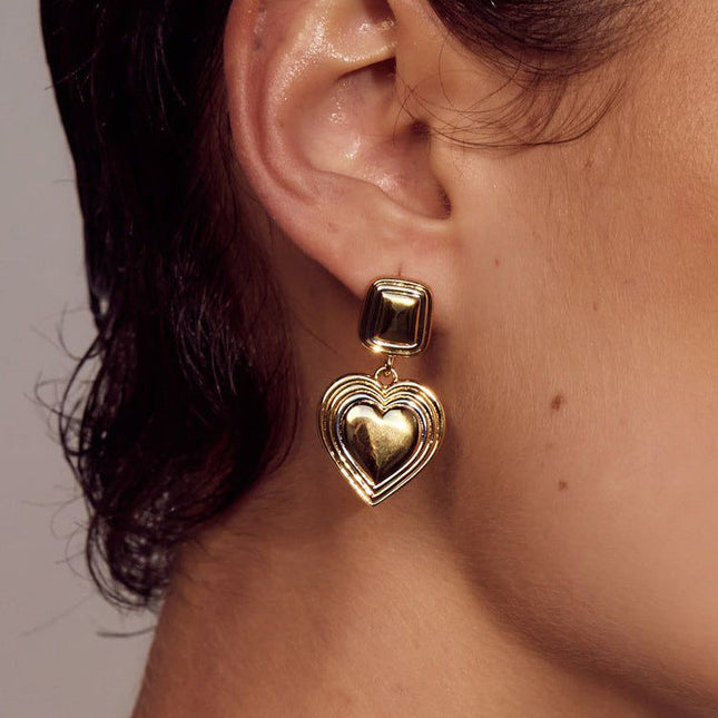 Jieding European and American stainless steel color-blocked love earrings high-end sense light luxury niche earrings titanium steel earrings cross-border jewelry