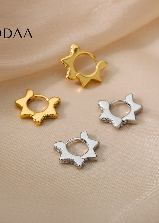 Merci Earrings | Gold Hollow Star Stud Earrings - Silver - Earrings